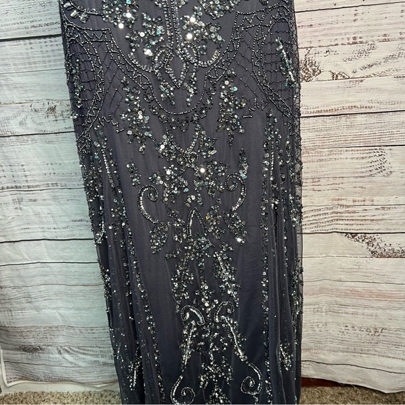 Pisarro Nights Beaded Mesh Column Gown Size 8 Slate Gray Beaded‎ Sequins NWT - Picture 11 of 17